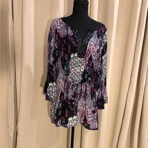 New Directions Black and Purple Paisley Tunic